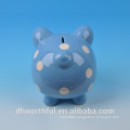 7 inches ceramic wholesale piggy bank with white dot